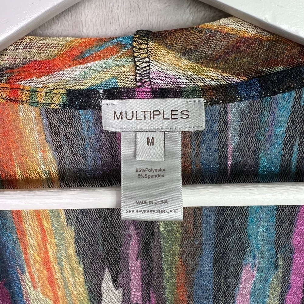 Multiples Abstract Print M Sheer Mesh Open Front Cardigan Layering Jacket Artsy - Picture 5 of 8